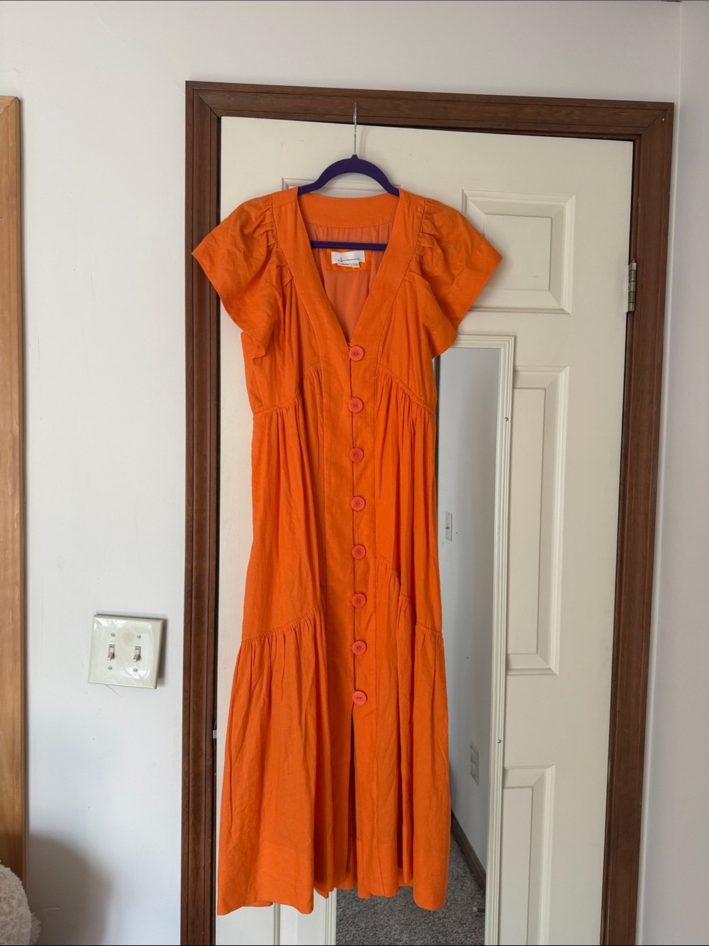 Anthropologie Bright Orange Button-Front Maxi Dress